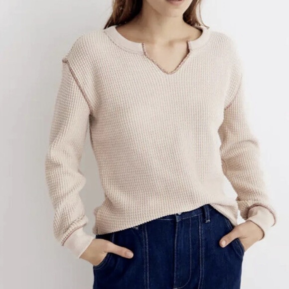 Madewell Tops - Madewell Cream Split Neck Super Warm Waffle Top Sz Large